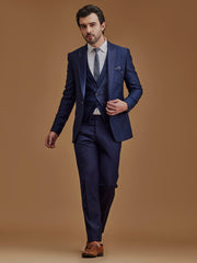 Navy Blue Floral 5-Piece Single-Breasted Suit