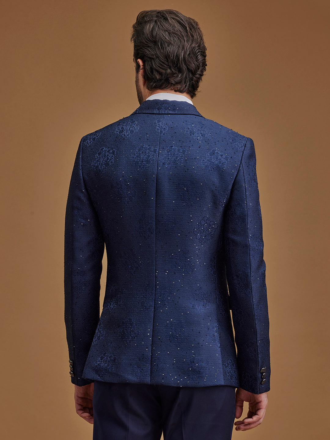 Navy Blue Floral 5-Piece Single-Breasted Suit