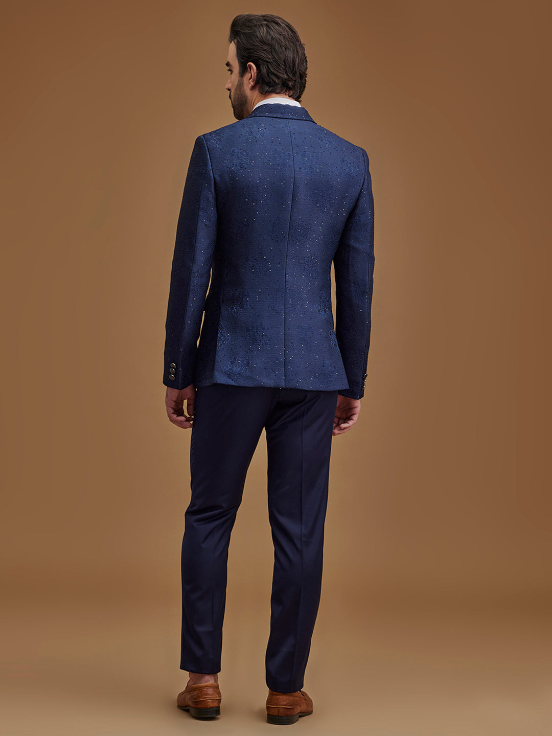 Navy Blue Floral 5-Piece Single-Breasted Suit