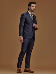 Single Breasted Textured Grey Five Piece Suit