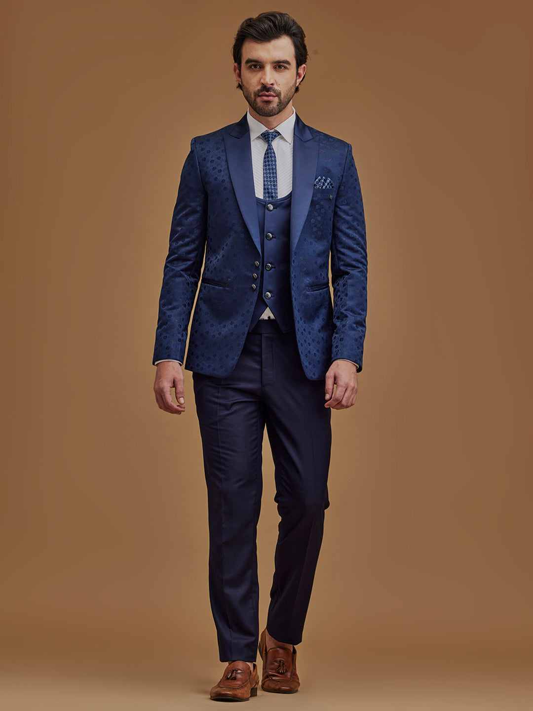 Floral Blue Single Breasted Five Piece Suit