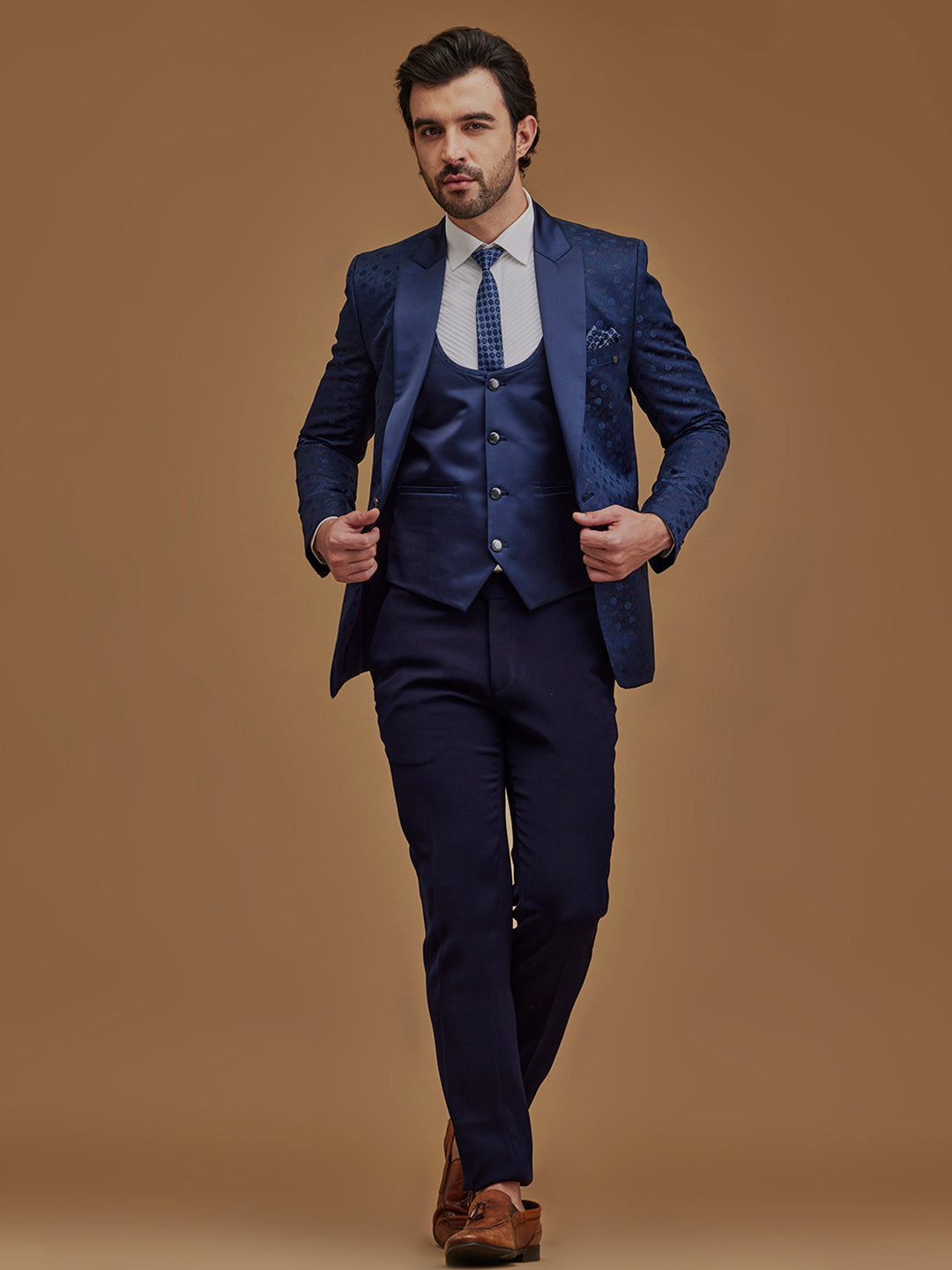 Floral Blue Single Breasted Five Piece Suit