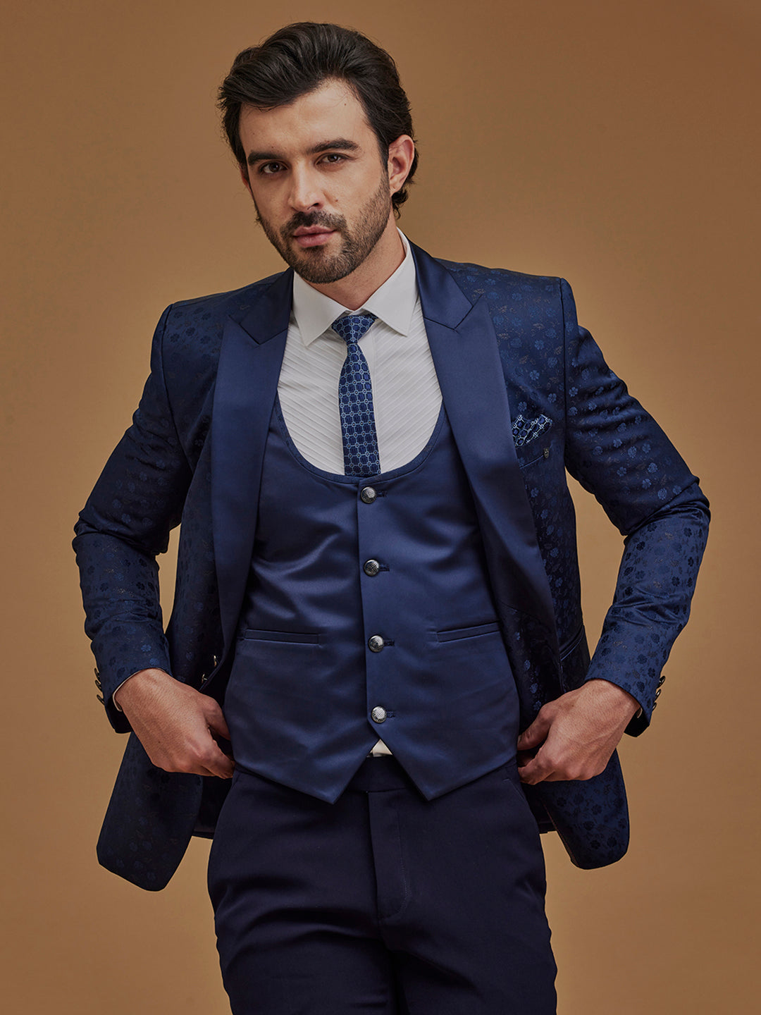 Floral Blue Single Breasted Five Piece Suit