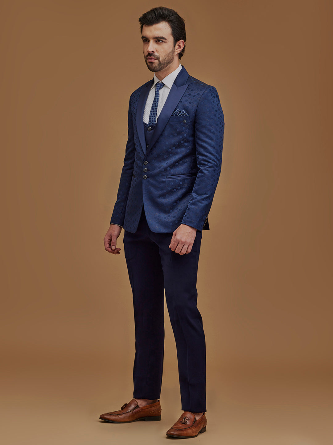 Floral Blue Single Breasted Five Piece Suit