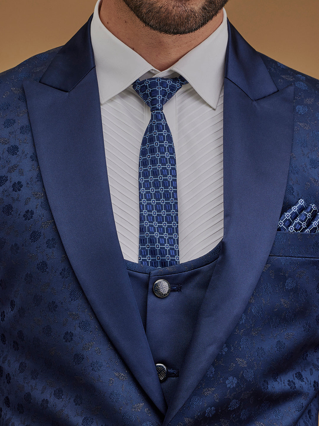 Floral Blue Single Breasted Five Piece Suit