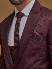 Floral Wine Single Breasted Five Piece Suit