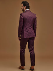 Floral Wine Single Breasted Five Piece Suit