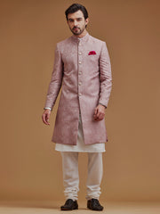 Peach Textured Achkan