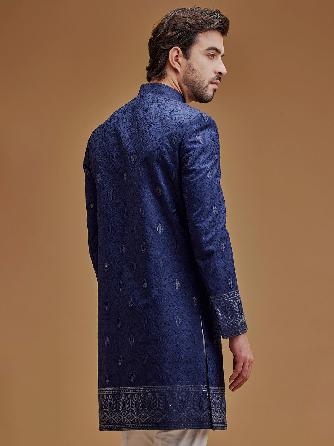 Embroidered Zari Work Navy Blue Achkan