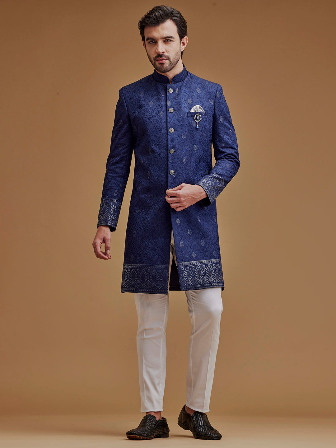 Embroidered Zari Work Navy Blue Achkan