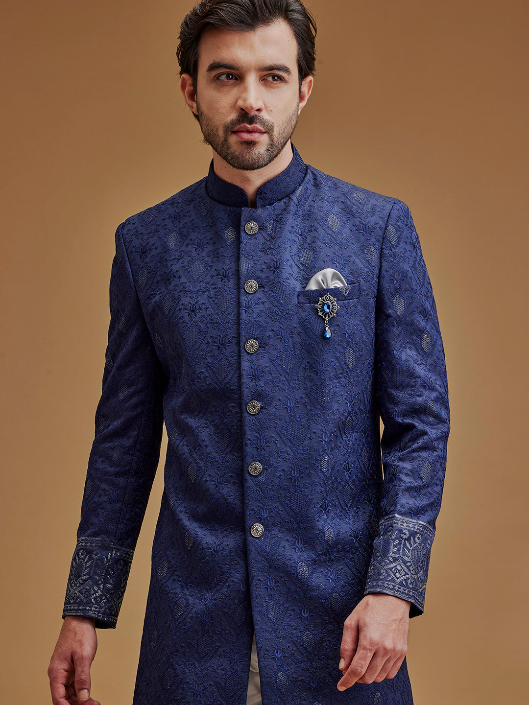 Embroidered Zari Work Navy Blue Achkan