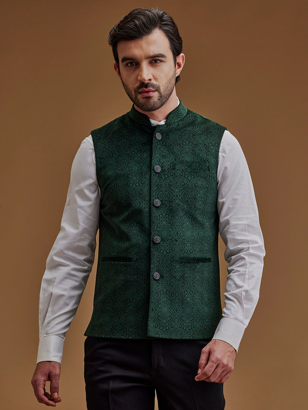 Printed Dark Green Bundi