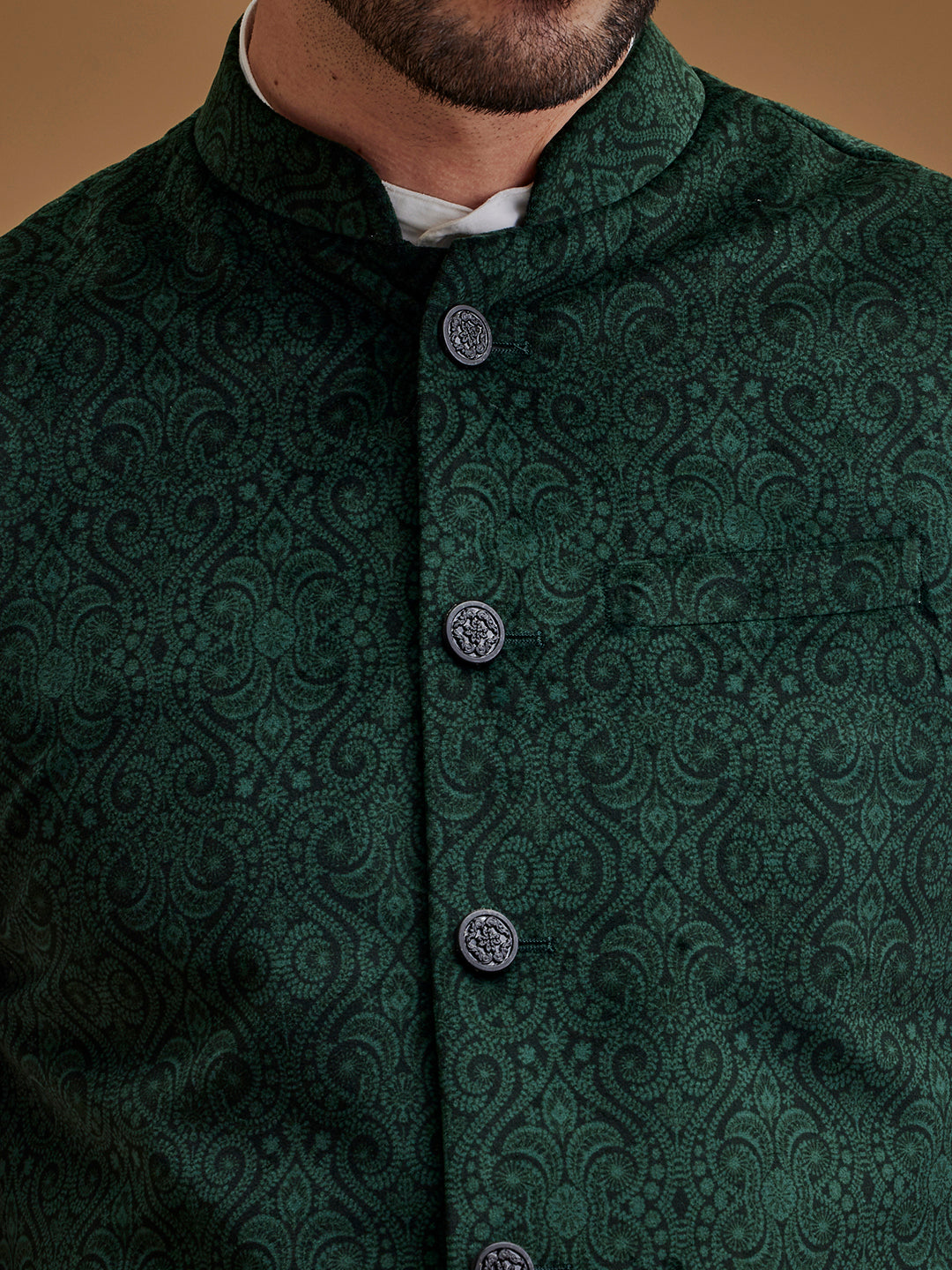 Printed Dark Green Bundi