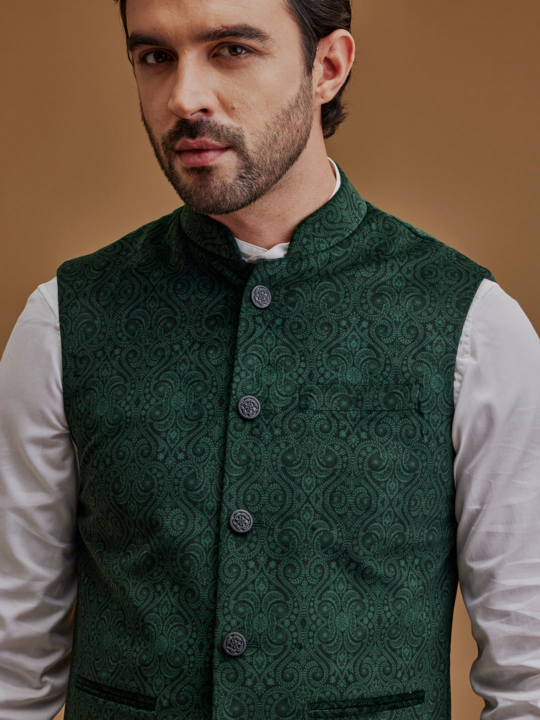 Printed Dark Green Bundi