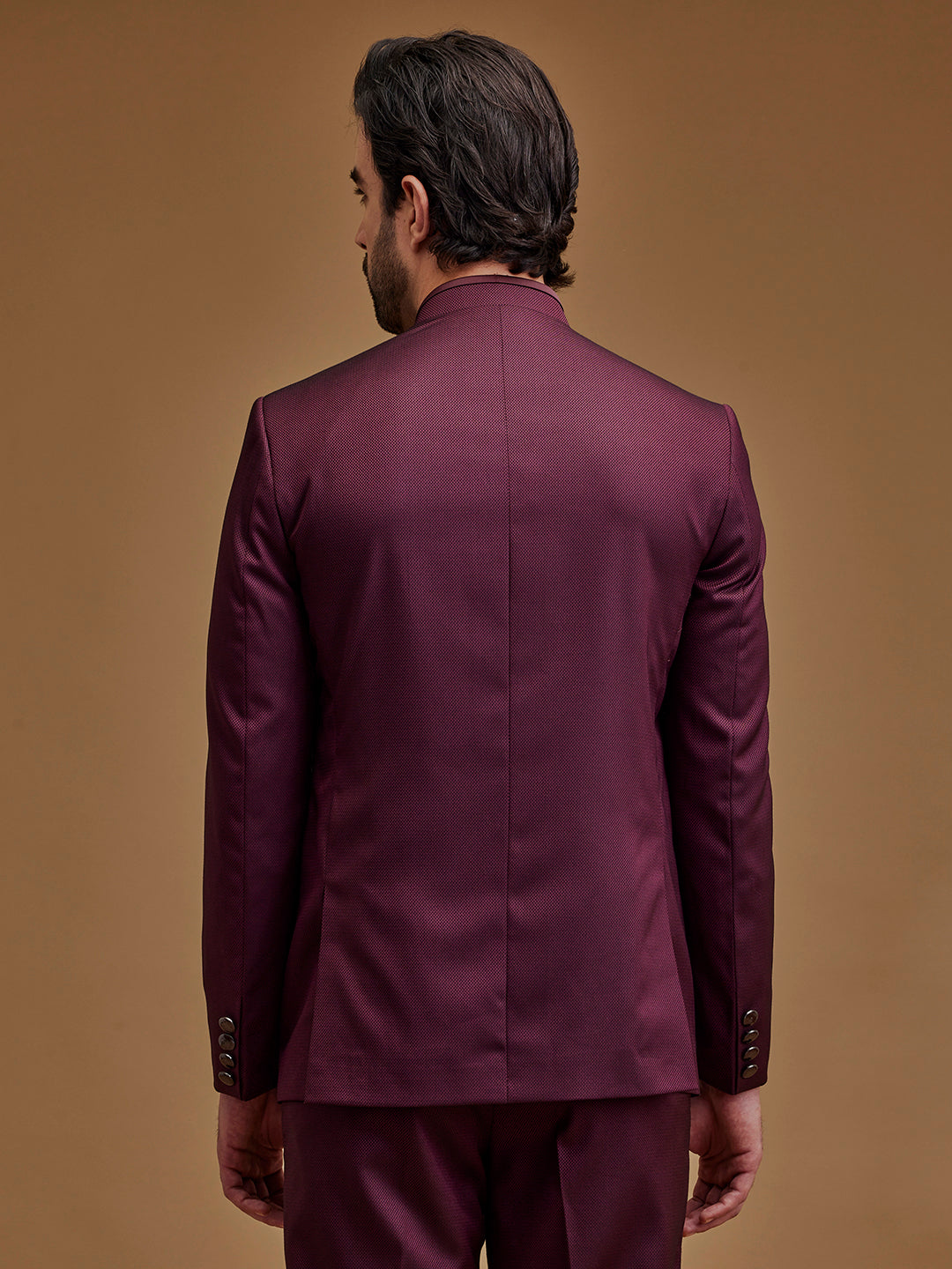 Maroon Textured Indo Western Bandhgala