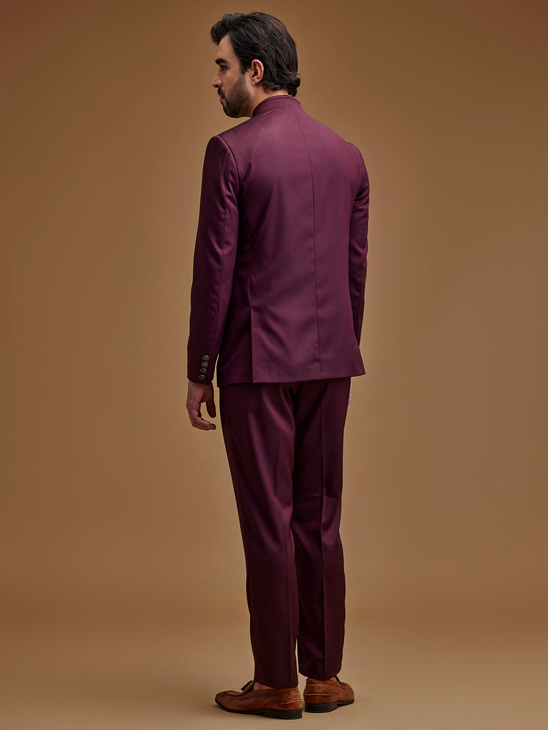 Maroon Textured Indo Western Bandhgala