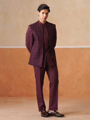 Maroon Embroidered Indo Western 3-Piece Bandhgala