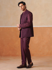 Maroon Embroidered Indo Western 3-Piece Bandhgala