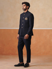 Blue Solid Indo Western 2-Piece Bandhgala