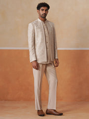 Beige Embroidered Indo Western 3-Piece Bandhgala