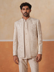 Beige Embroidered Indo Western 3-Piece Bandhgala