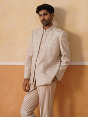 Beige Embroidered Indo Western 3-Piece Bandhgala