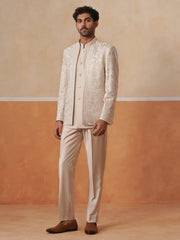 Beige Embroidered Indo Western 3-Piece Bandhgala