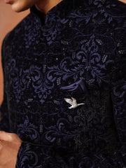 Navy Blue Embroidered Indo Western 2-Piece Bandhgala