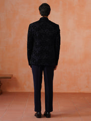 Navy Blue Embroidered Indo Western 2-Piece Bandhgala