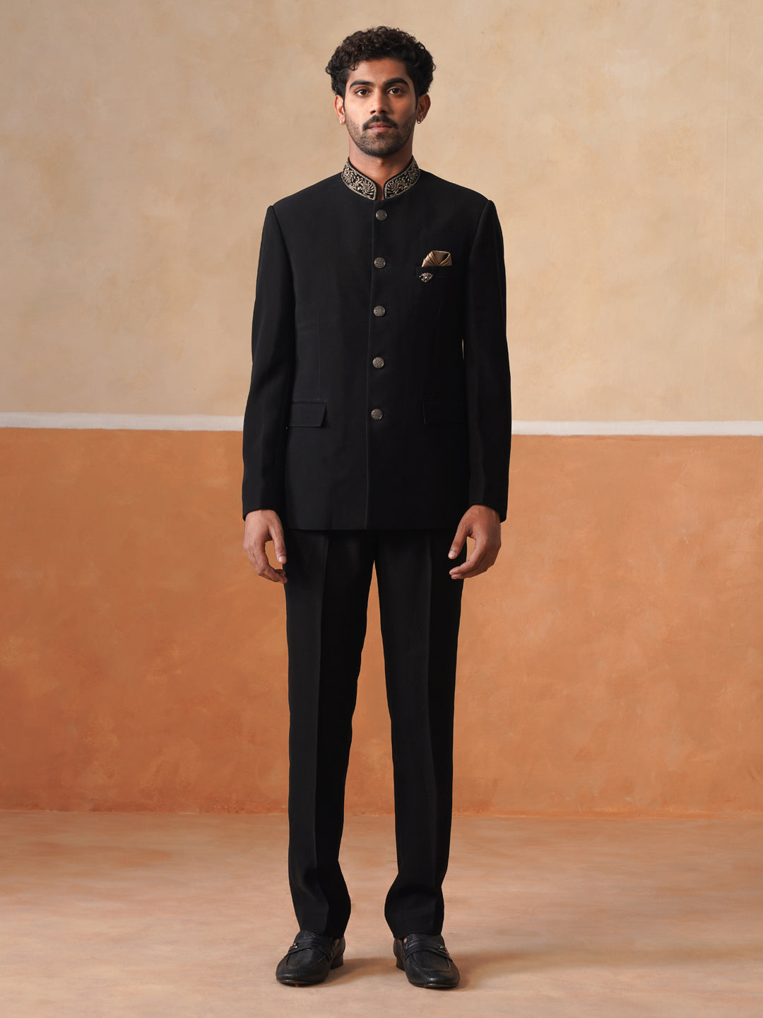 Black Embroidered Indo Western 2-Piece Bandhgala