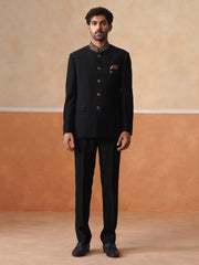 Black Embroidered Indo Western 2-Piece Bandhgala