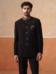 Black Embroidered Indo Western 2-Piece Bandhgala