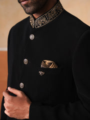 Black Embroidered Indo Western 2-Piece Bandhgala