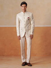 Cream Self Designed Indo Western 2-Piece Bandhgala