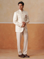 Cream Self Designed Indo Western 2-Piece Bandhgala