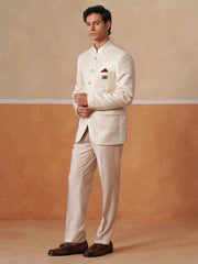 Cream Self Designed Indo Western 2-Piece Bandhgala