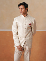 Cream Self Designed Indo Western 2-Piece Bandhgala