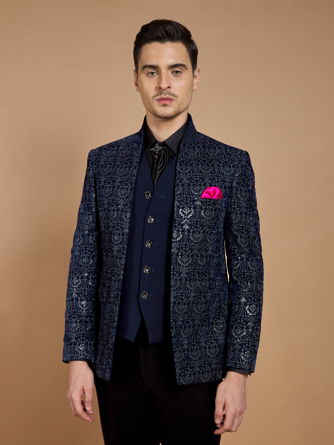 Navy Blue Sequins Suit