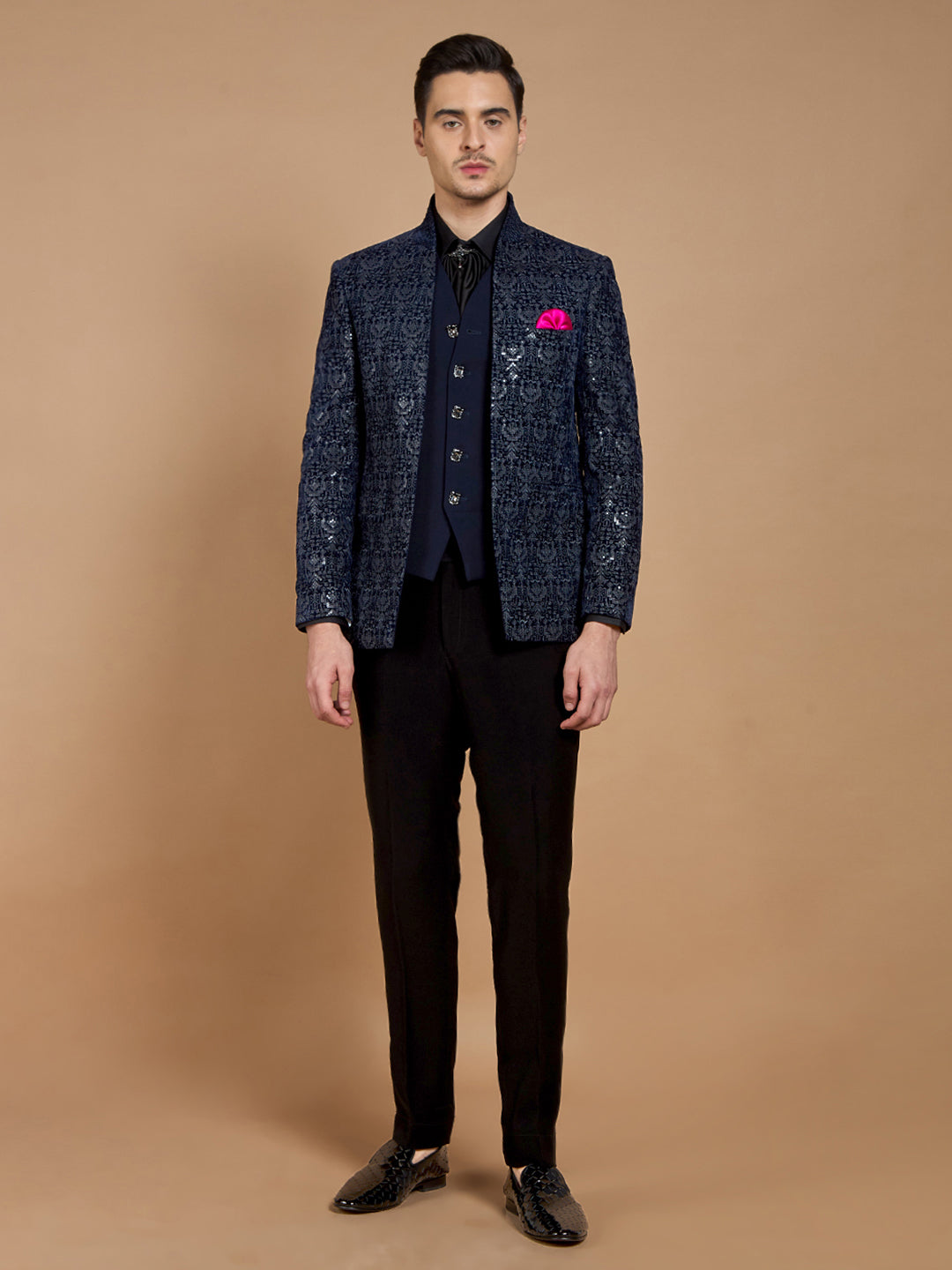 Navy Blue Sequins Suit