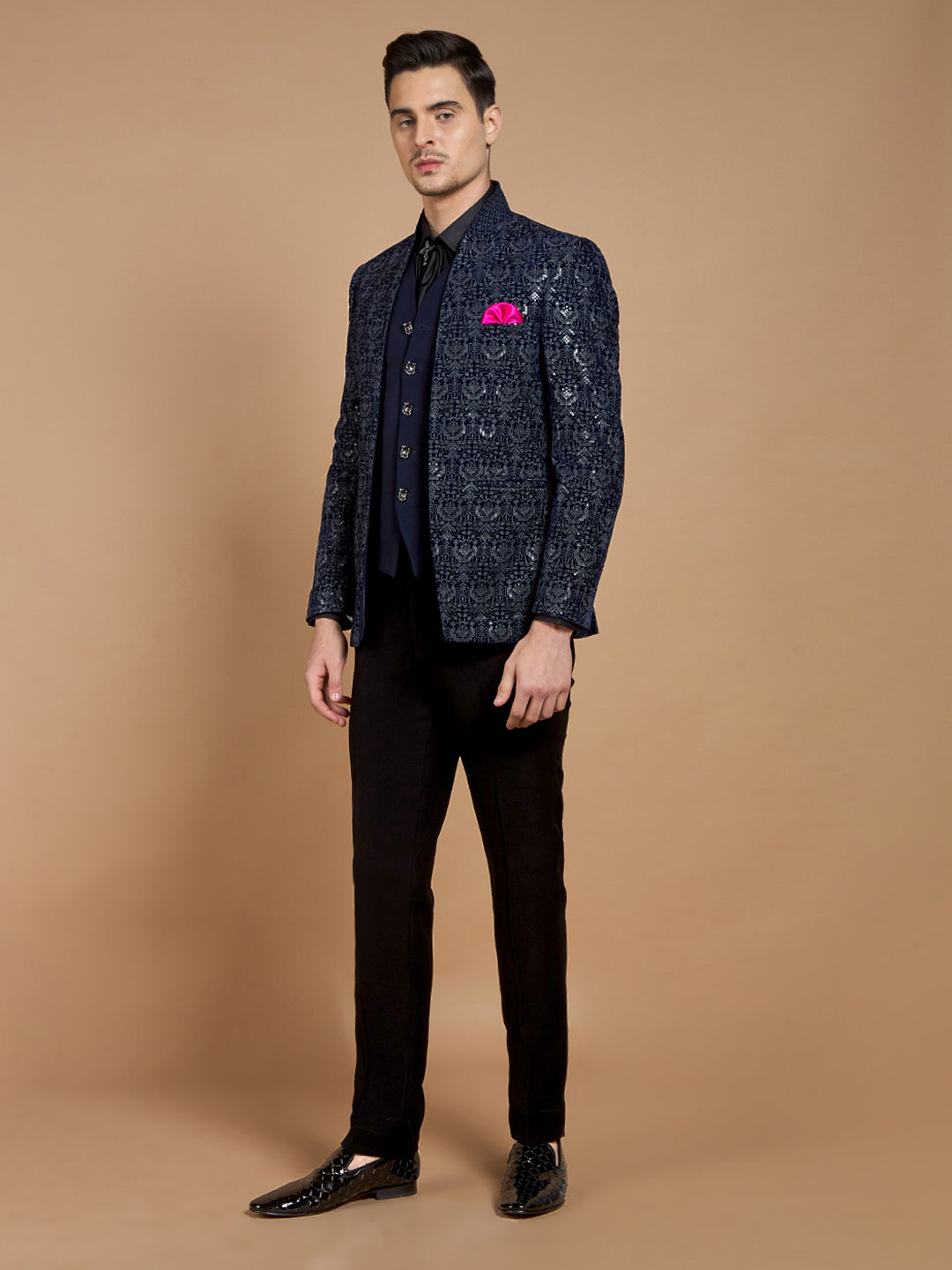 Navy Blue Sequins Suit