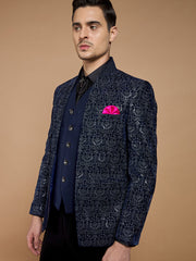 Navy Blue Sequins Suit