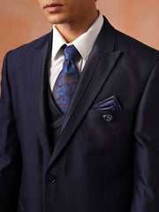 Men’s  Navy Blue Textured Peak Collar Suit Set