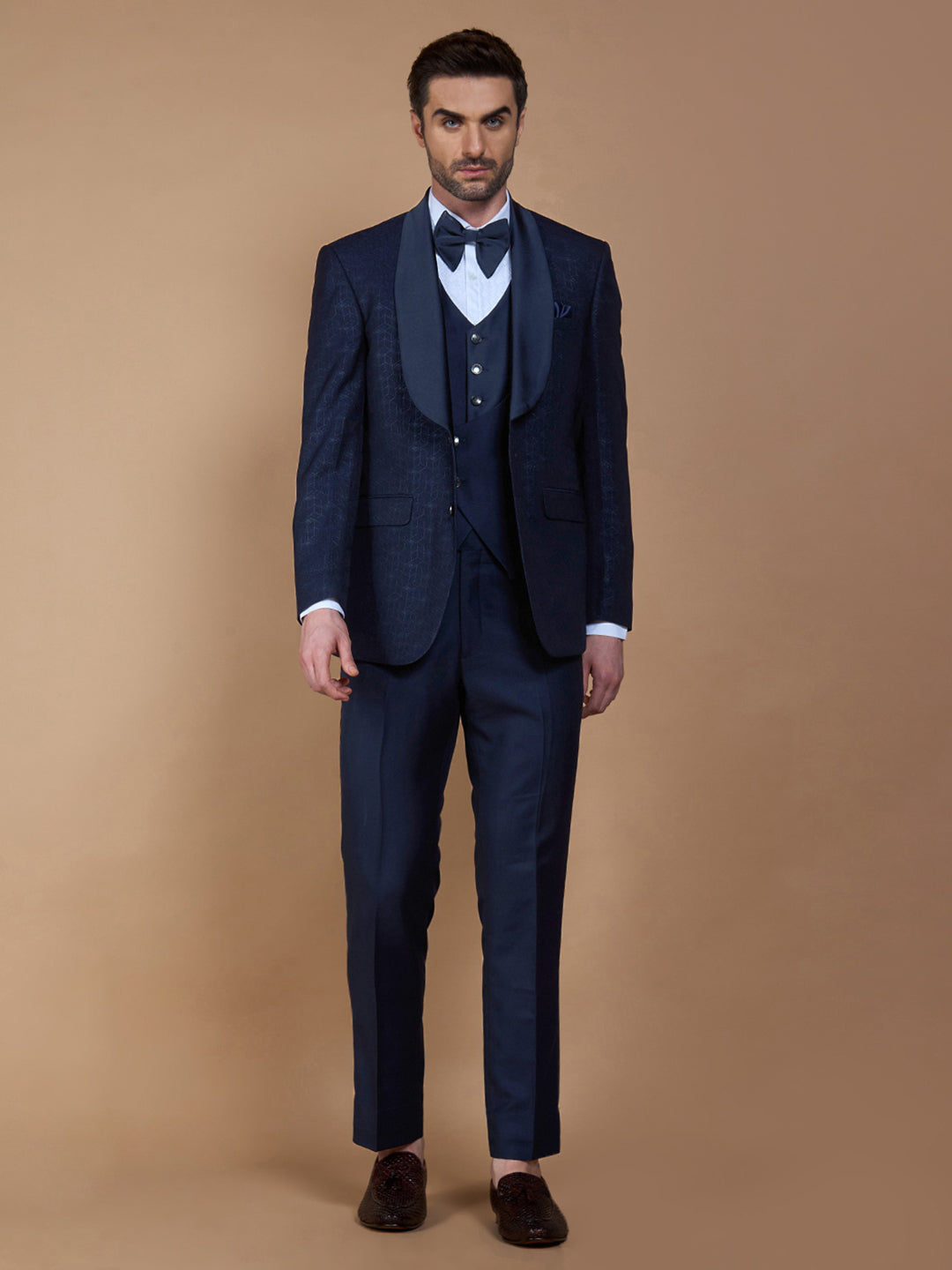 Navy Blue Textured Five Piece Suit