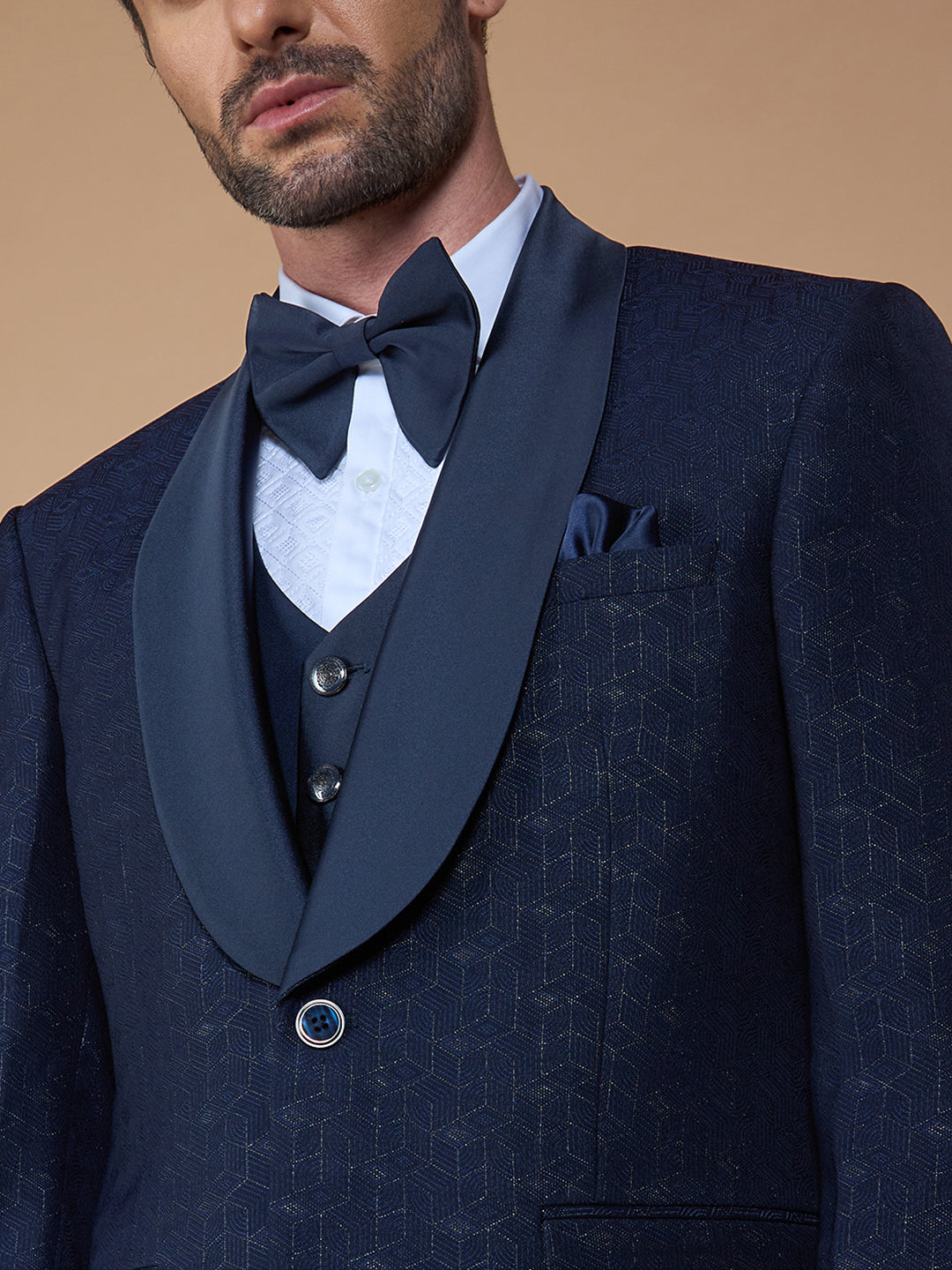 Navy Blue Textured Five Piece Suit