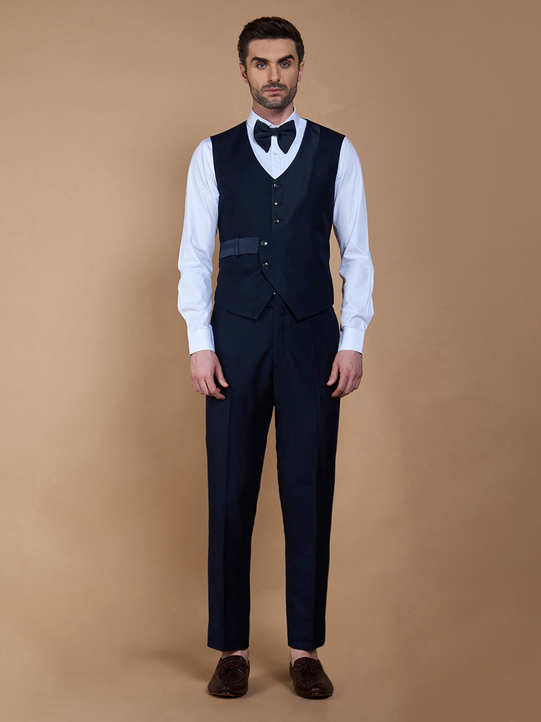 Navy Blue Textured Five Piece Suit