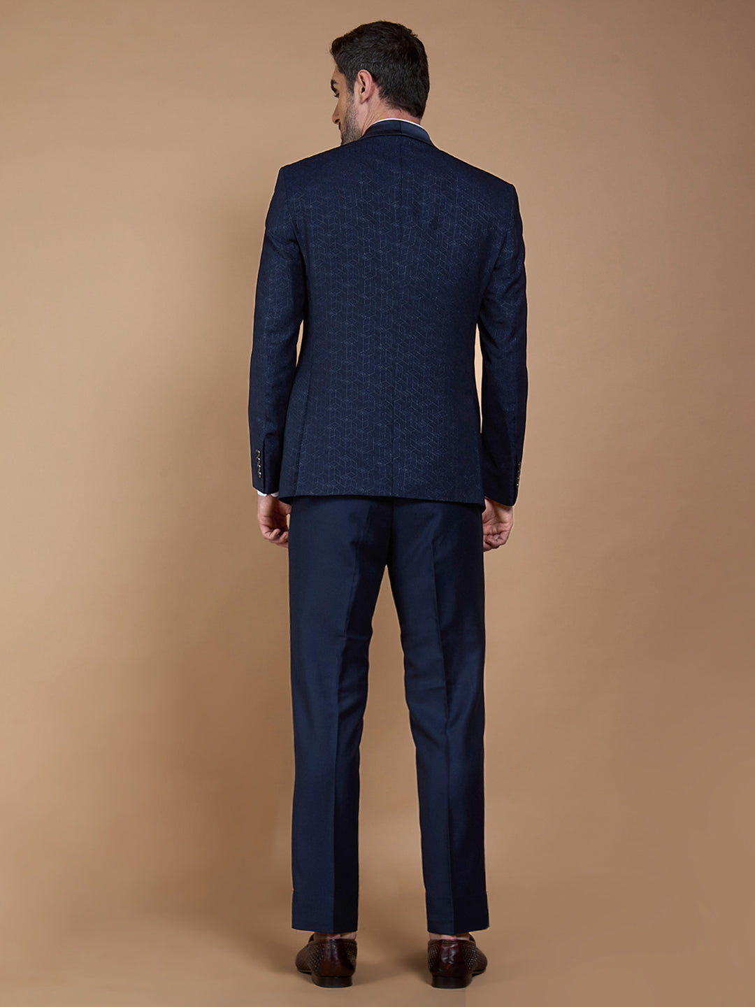 Navy Blue Textured Five Piece Suit