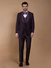 Maroon Textured Five Piece Suit