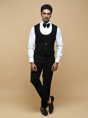 Men’s Black Sequin-Embroidered Shawl Collar Suit Set