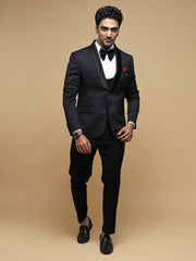 Men’s Black Textured Shawl Collar Suit Set