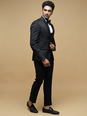 Men’s Black Textured Shawl Collar Suit Set